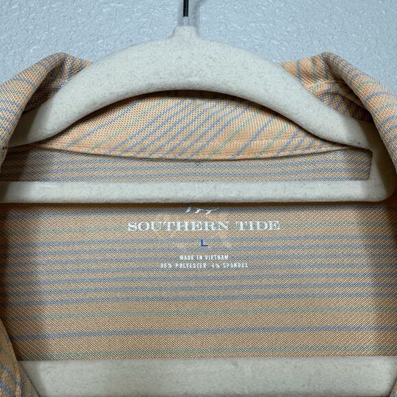 Southern Tide Mens Large T3 Tide To Trail Orange Striped Golf Polo Shirt - Picture 3 of 5